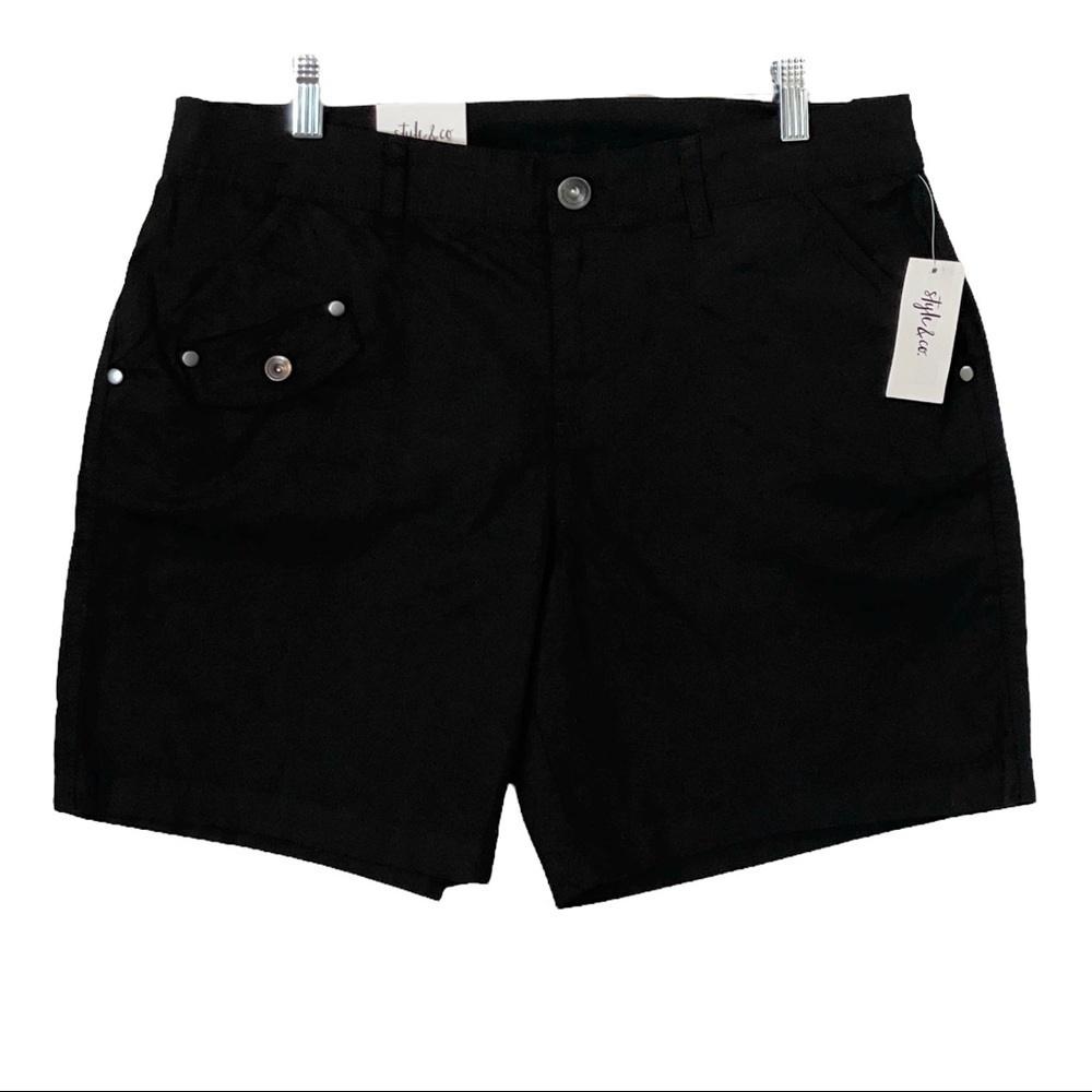 🌺 Style & Co Mid Rise Black Cotton Classic Modest Shorts Size 10 NWT